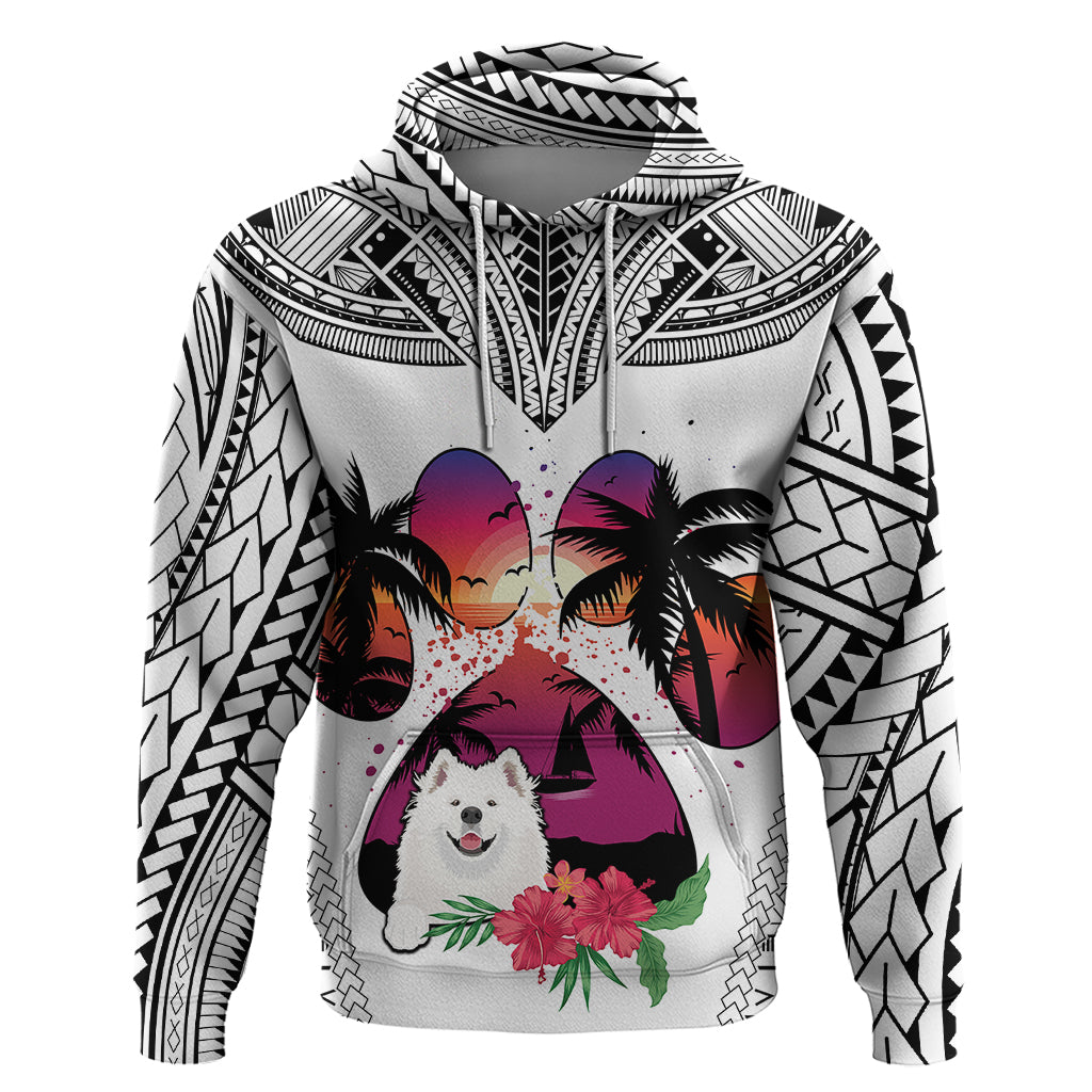 Polynesian Hoodie Dog Lover With Samoyed - Sunset At The Beach White Ver LT7