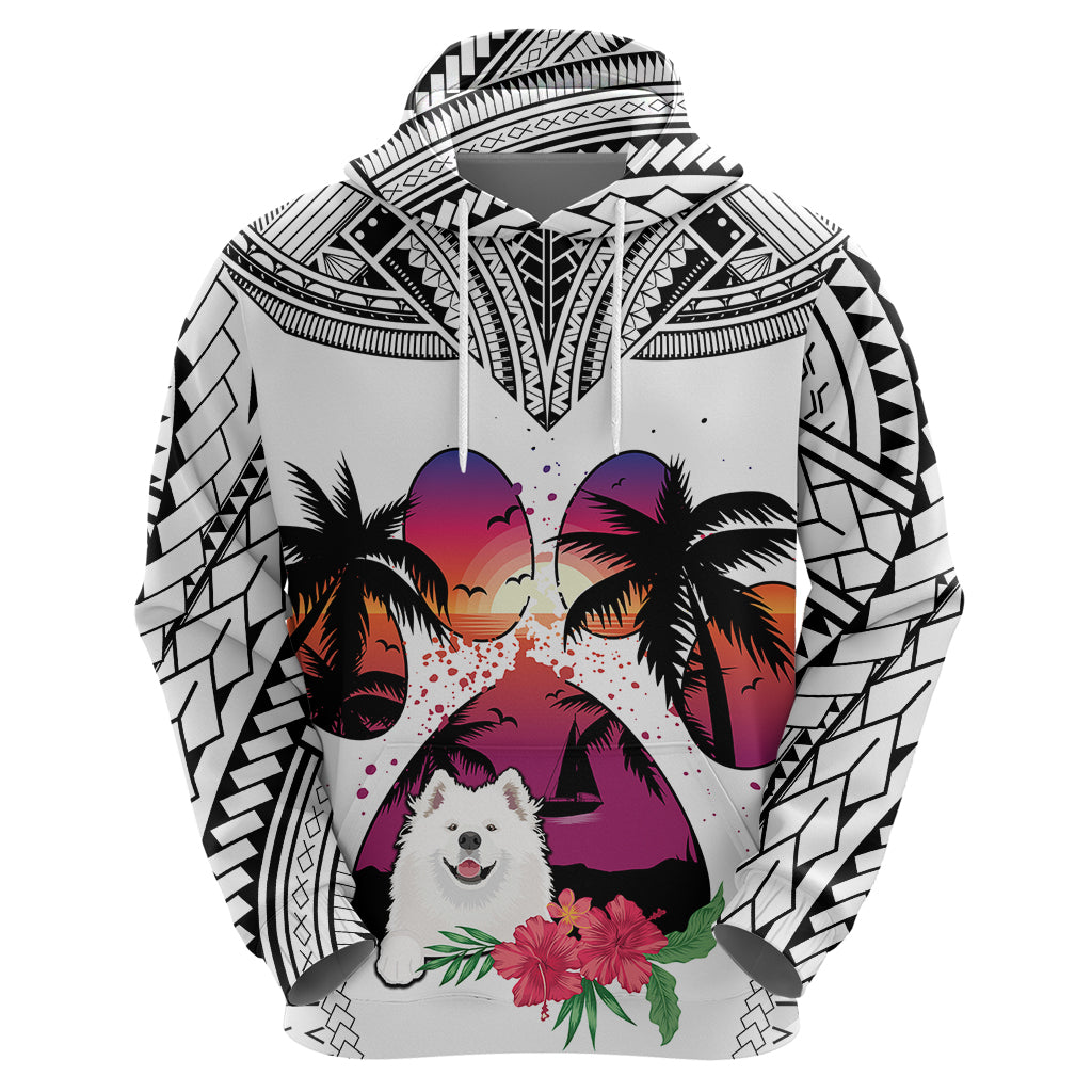 Polynesian Hoodie Dog Lover With Samoyed - Sunset At The Beach White Ver LT7