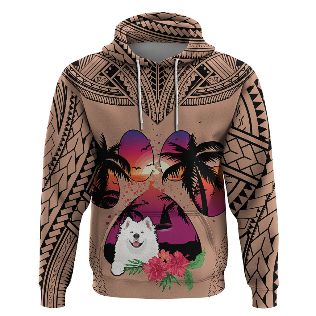 Polynesian Hoodie Dog Lover With Samoyed - Sunset At The Beach Brown Ver LT7