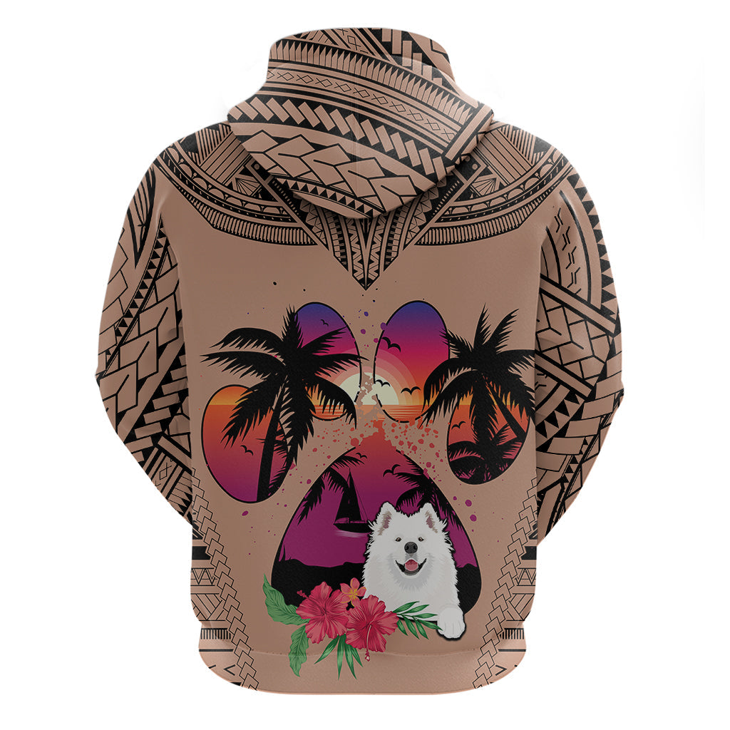 Polynesian Hoodie Dog Lover With Samoyed - Sunset At The Beach Brown Ver LT7