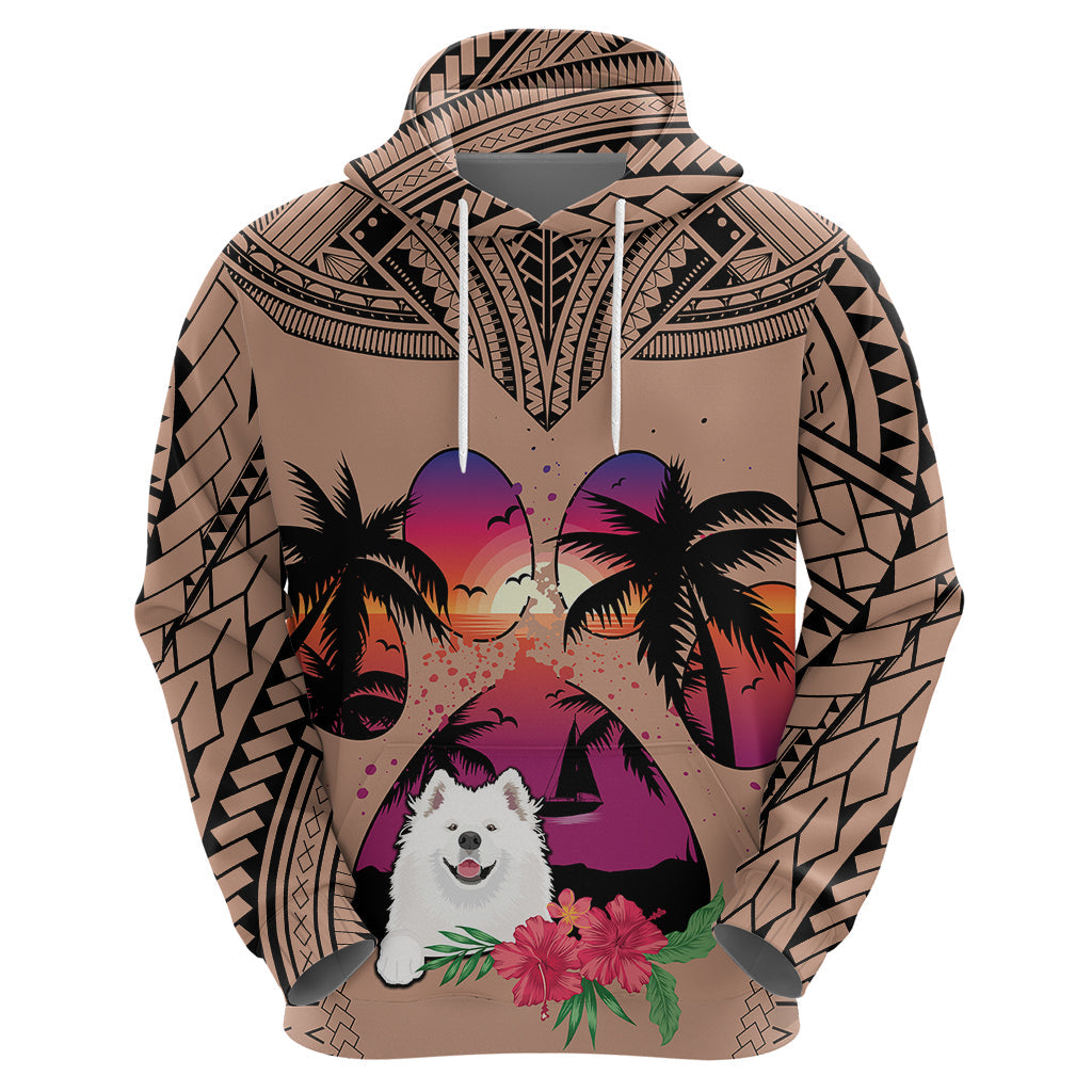 Polynesian Hoodie Dog Lover With Samoyed - Sunset At The Beach Brown Ver LT7