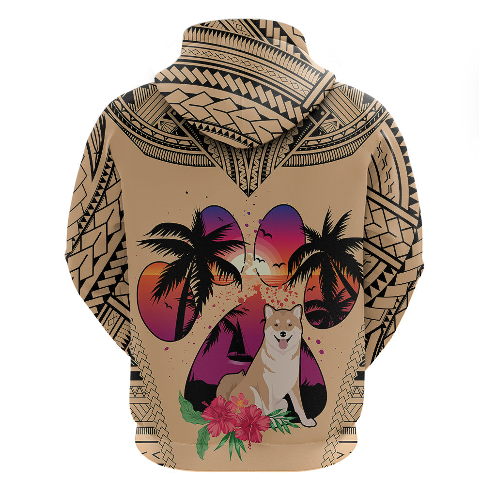 Polynesian Hoodie Dog Lover With Shiba Inu - Sunset At The Beach LT7