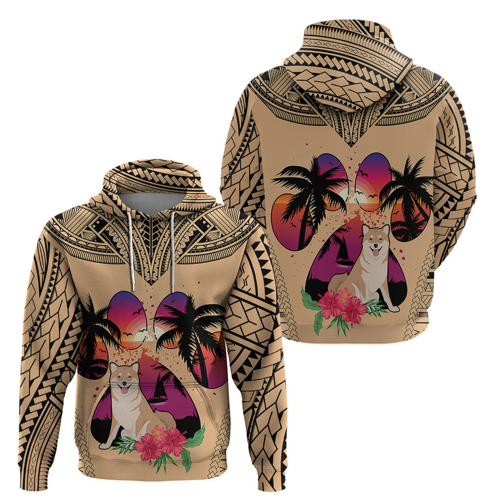 Polynesian Hoodie Dog Lover With Shiba Inu - Sunset At The Beach LT7