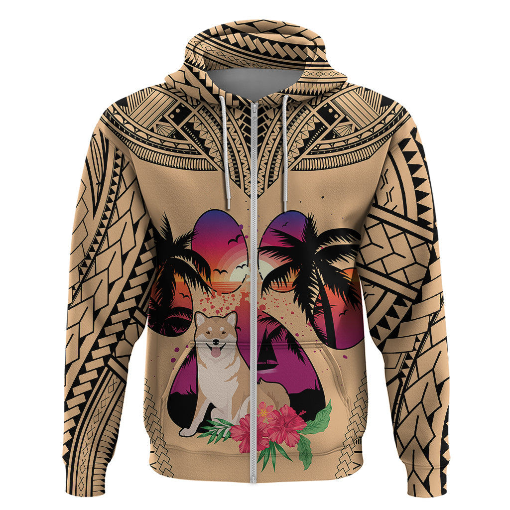 Polynesian Hoodie Dog Lover With Shiba Inu - Sunset At The Beach LT7