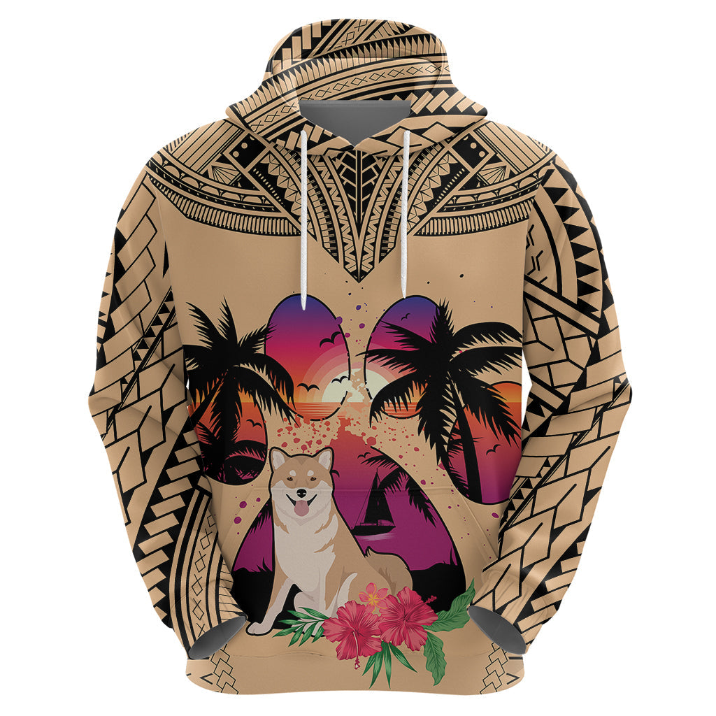 Polynesian Hoodie Dog Lover With Shiba Inu - Sunset At The Beach LT7