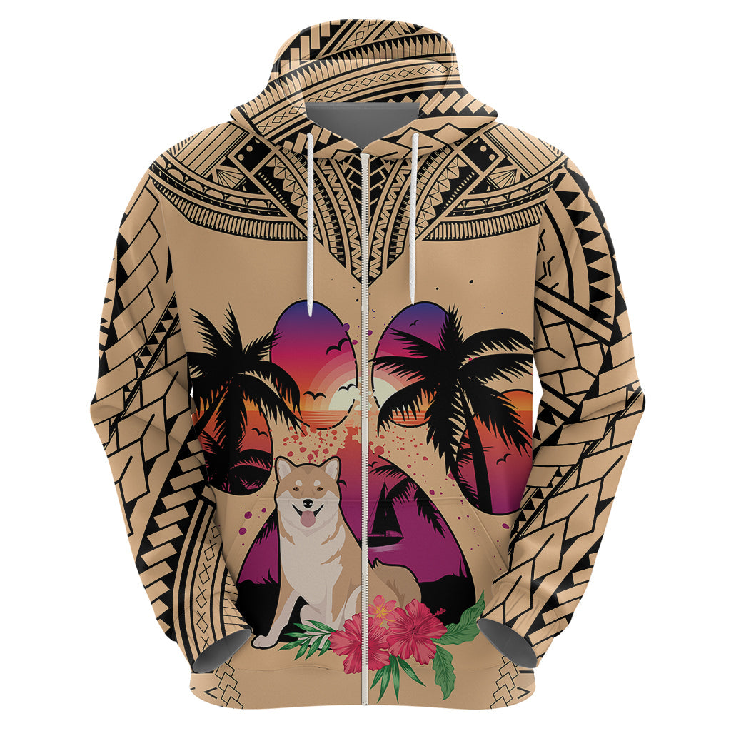 Polynesian Hoodie Dog Lover With Shiba Inu - Sunset At The Beach LT7
