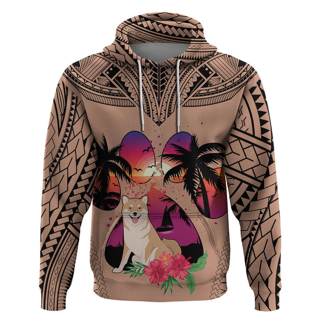 Polynesian Hoodie Dog Lover With Shiba Inu - Sunset At The Beach Brown Ver LT7