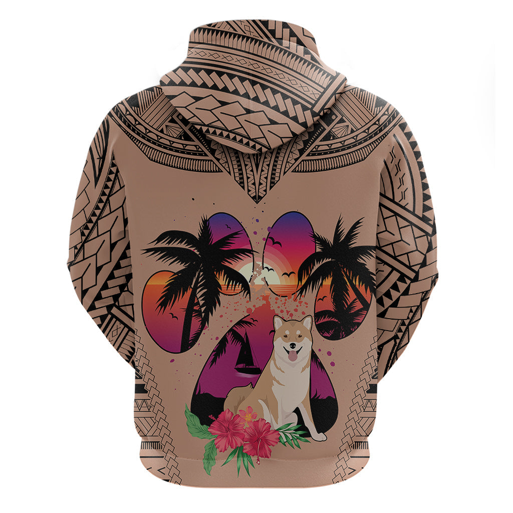 Polynesian Hoodie Dog Lover With Shiba Inu - Sunset At The Beach Brown Ver LT7