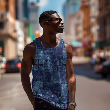 Yoruba Adire Eleko Patterns Men Tank Top Indigo Vintage LT7