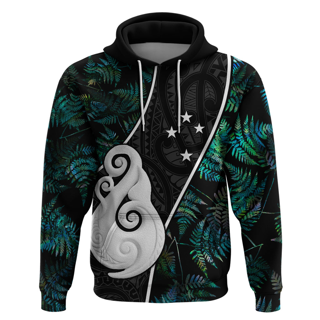 Personalised New Zealand Hoodie Paua Shell Maori Manaia with Silver Ferns LT7