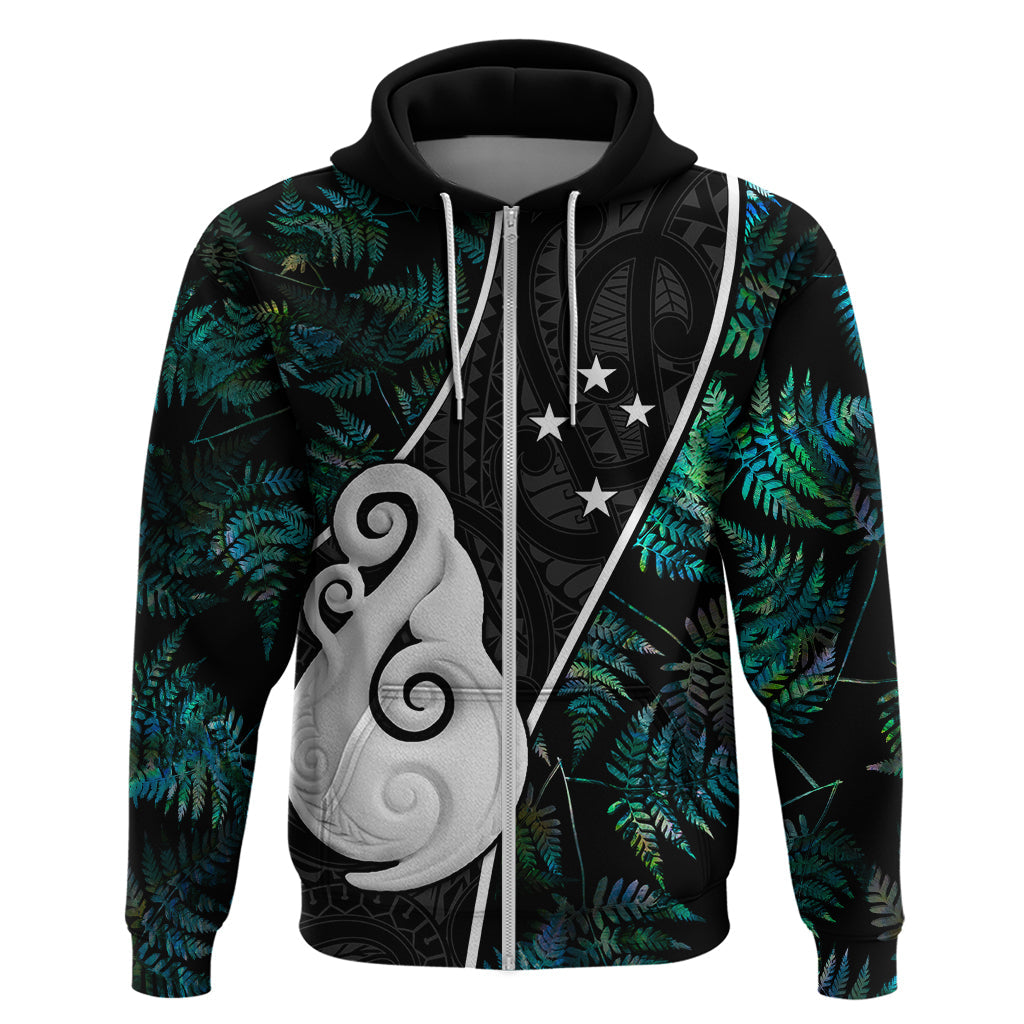 Personalised New Zealand Hoodie Paua Shell Maori Manaia with Silver Ferns LT7
