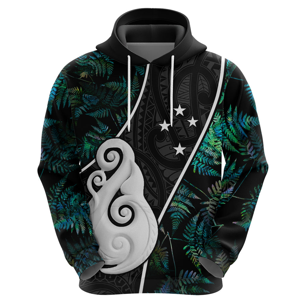 Personalised New Zealand Hoodie Paua Shell Maori Manaia with Silver Ferns LT7
