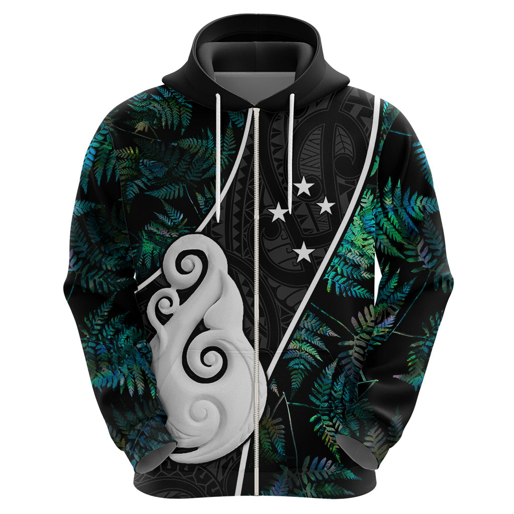 Personalised New Zealand Hoodie Paua Shell Maori Manaia with Silver Ferns LT7