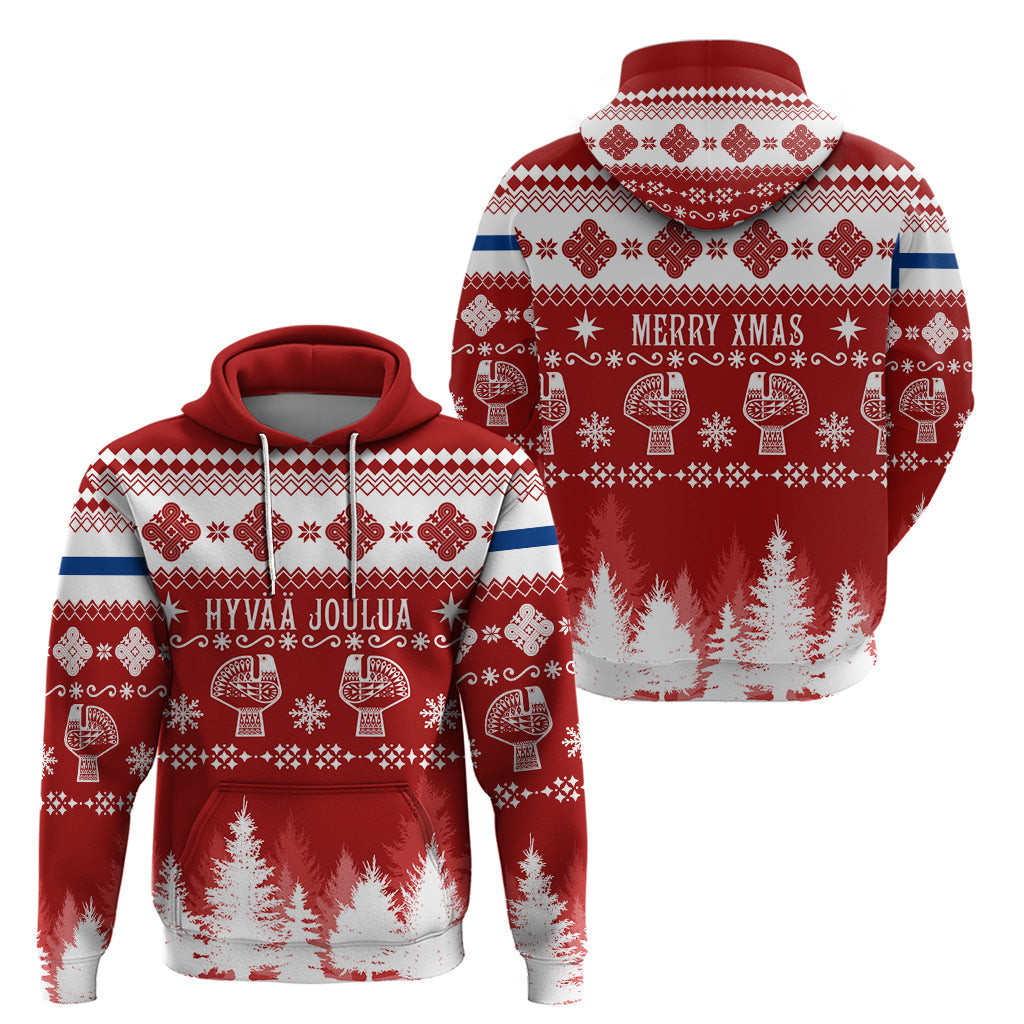 Finland Christmas Hannunvaakuna Tattoo Hoodie Hyvaa Joulua - Red LT7