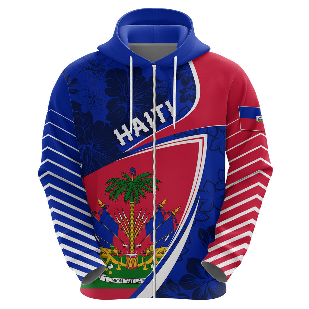Personalised Haiti Independence Anniversary Hoodie Mix Hibiscus - Flag Color LT7