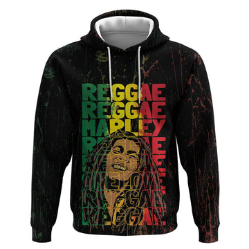 Reggae King Marley Hoodie Typeset Grunge Style LT7