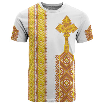 Habesha Motifs Ethiopia T shirt Tilet White Gold LT7