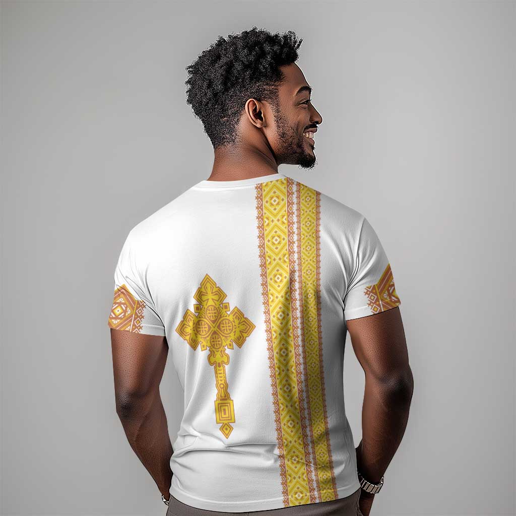 Habesha Motifs Ethiopia T shirt Tilet White Gold LT7
