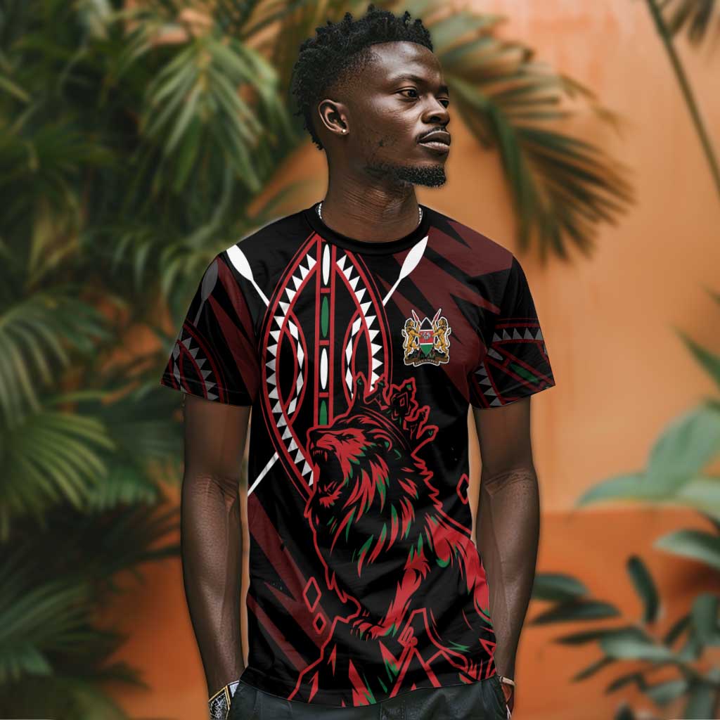 Kenya Personalized Lion T shirt Stylized Maasai Shield LT7