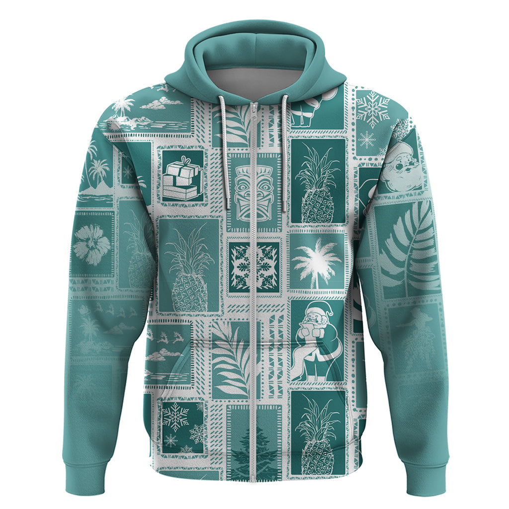 Hawaii Christmas Retro Patchwork Hoodie Teal LT7