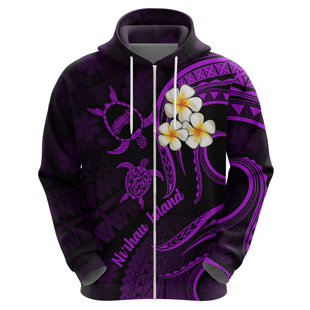 Polynesian Hawaii Hoodie Niihau Islands with Pacific Plumeria Purple Vibe LT9