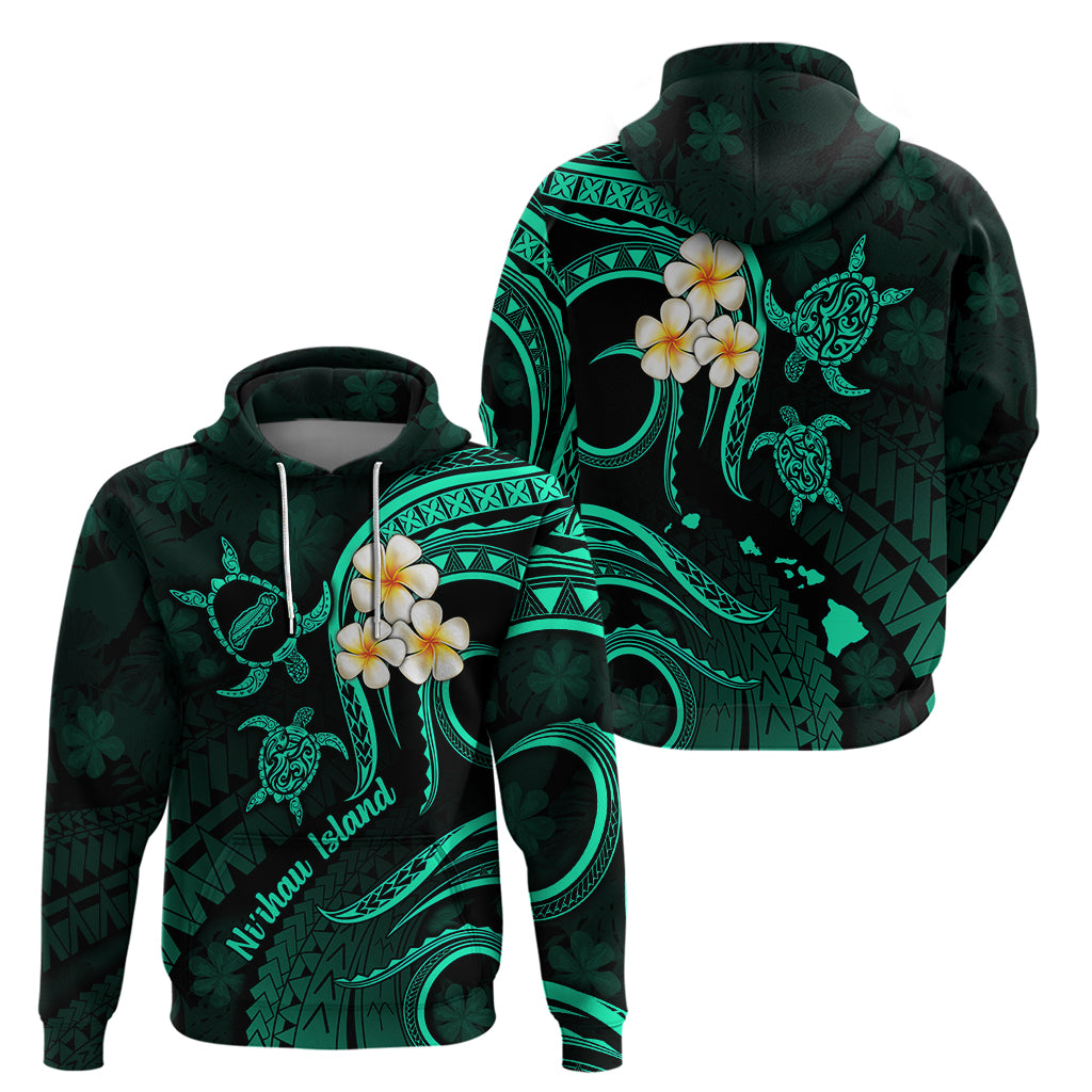 Polynesian Hawaii Hoodie Niihau Islands with Pacific Plumeria Turquoise Vibe LT9