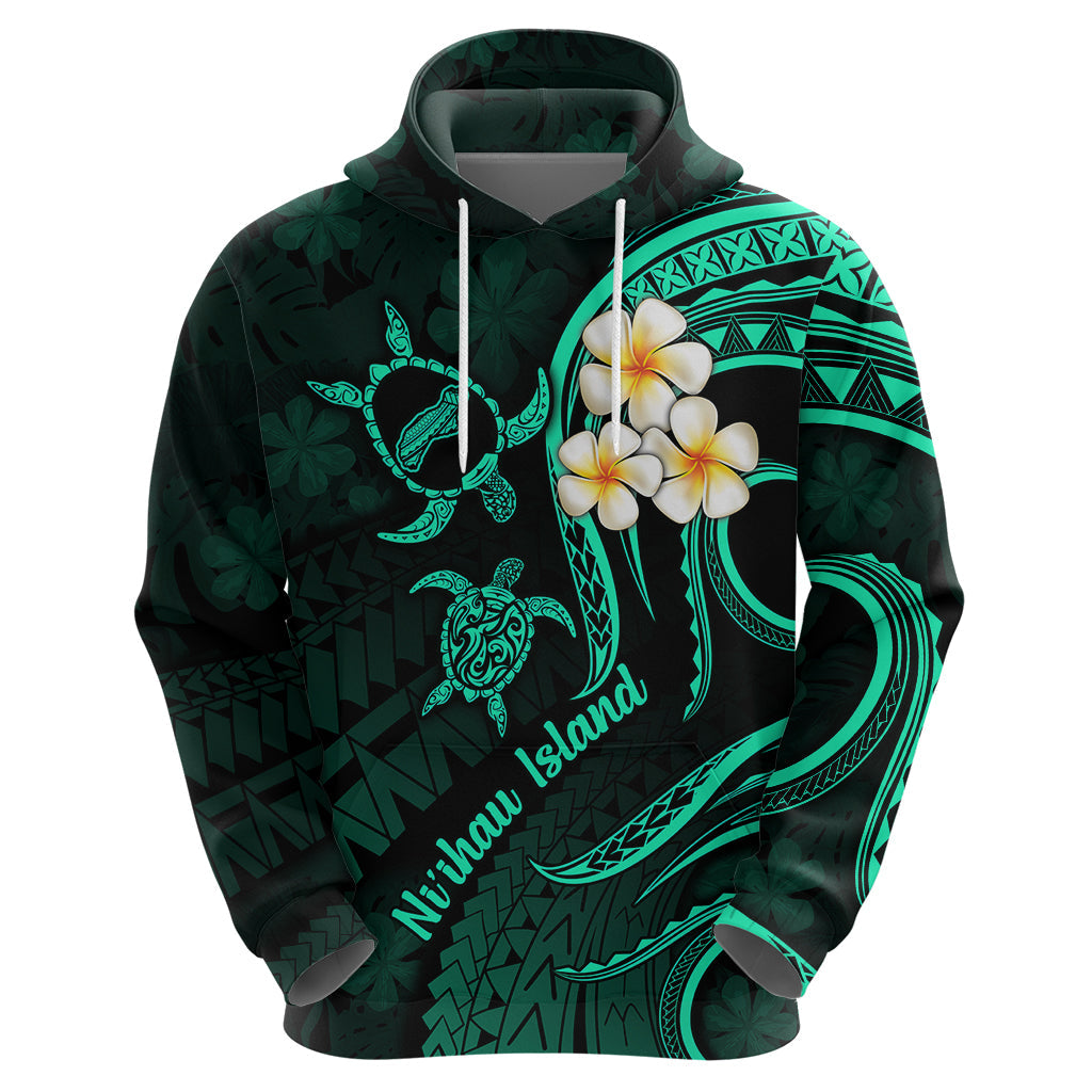 Polynesian Hawaii Hoodie Niihau Islands with Pacific Plumeria Turquoise Vibe LT9