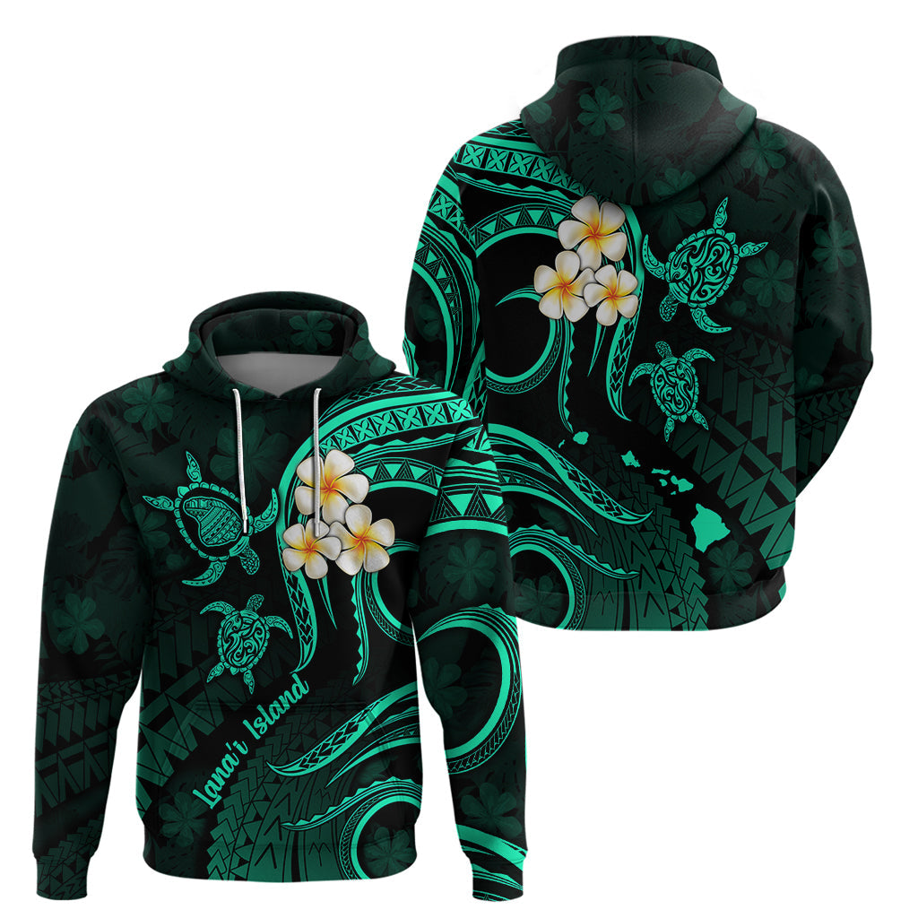 Polynesian Hawaii Hoodie Lanai Islands with Pacific Plumeria Turquoise Vibe LT9