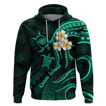 Polynesian Hawaii Hoodie Kauai Islands with Pacific Plumeria Turquoise Vibe LT9