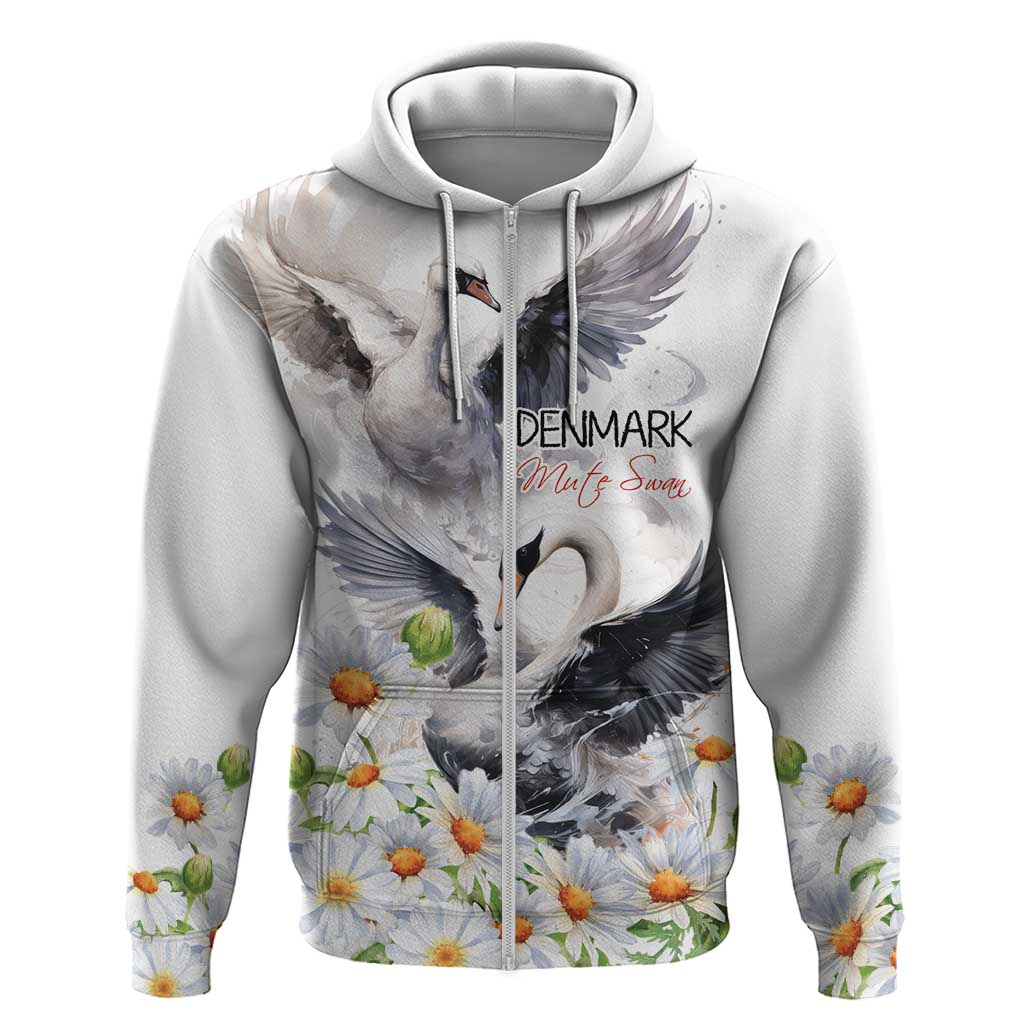 Denmark Mute Swan Hoodie With Chamomile Daisy Flowers LT9