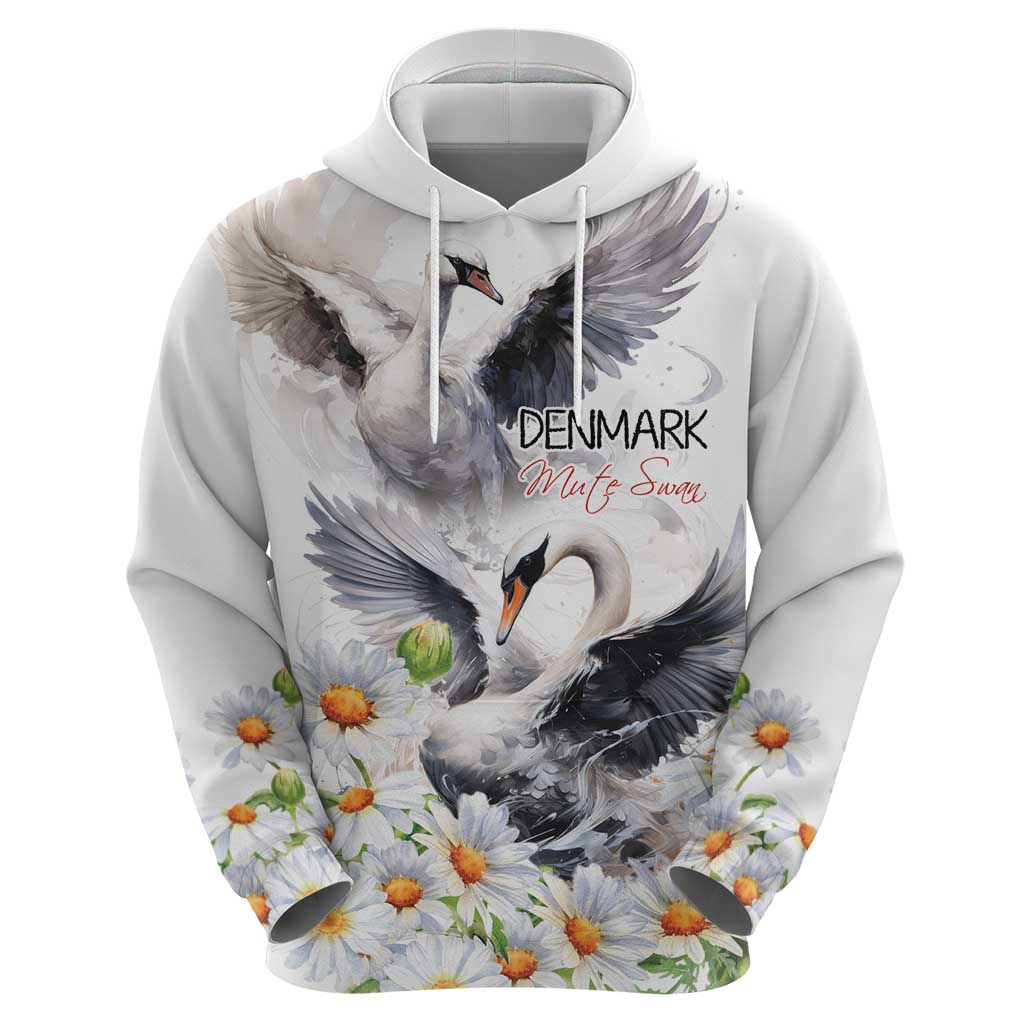 Denmark Mute Swan Hoodie With Chamomile Daisy Flowers LT9