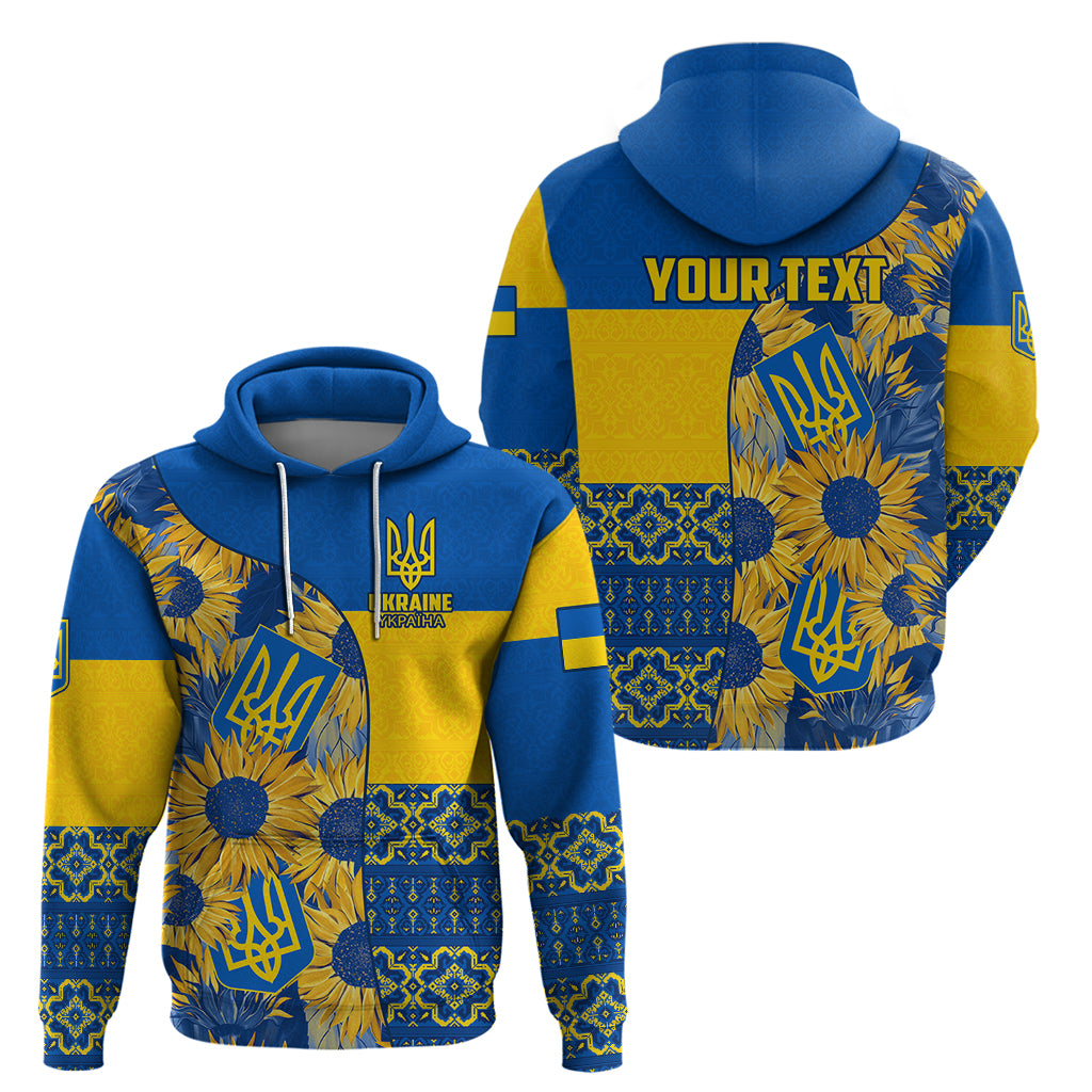 Personalised Ukraine Hoodie Ukrainian Coat of Arms and Folk Sunflower LT9