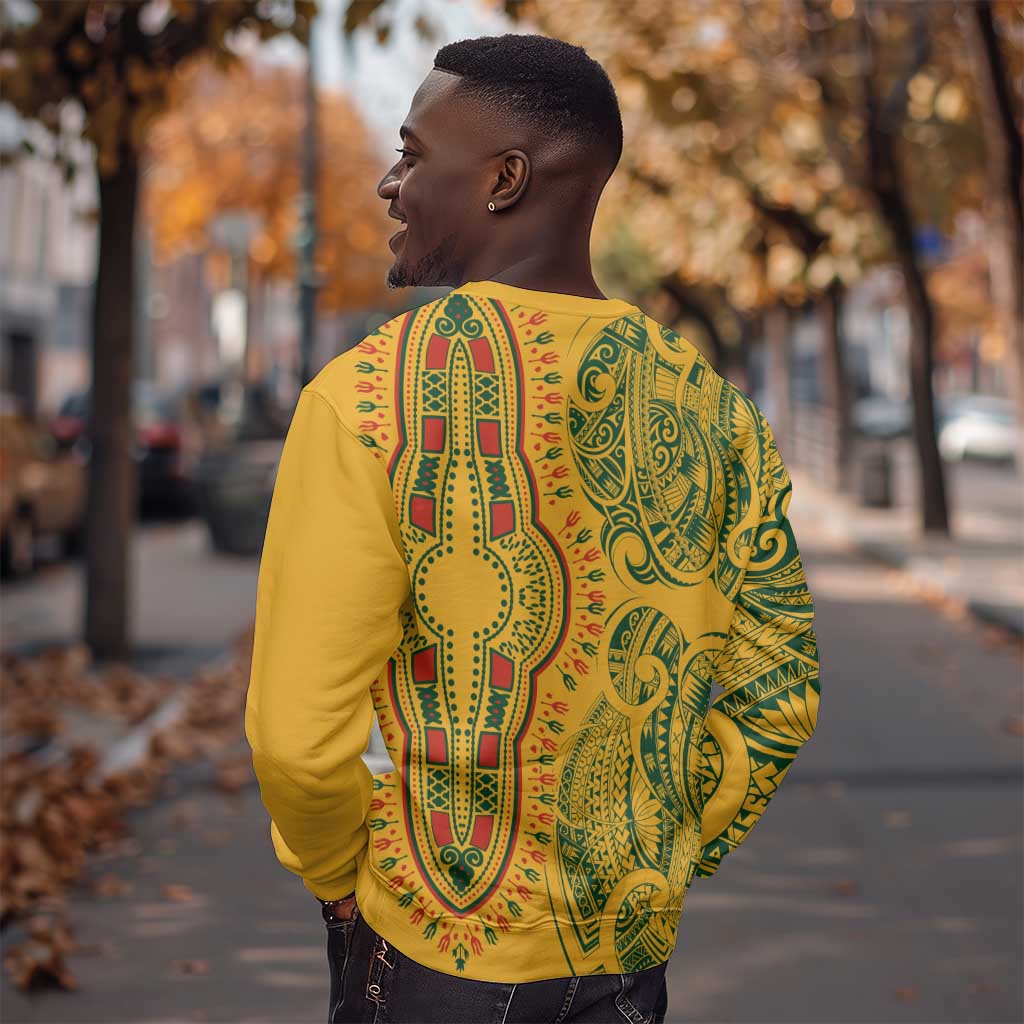 Dashiki and Polynesian Pattern Sweatshirt Afro Pacific Culture Gold Version LT9
