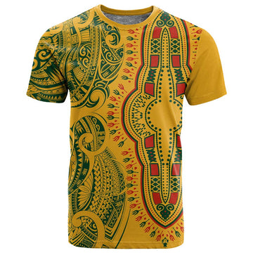 Dashiki and Polynesian Pattern T shirt Afro Pacific Culture Gold Version LT9