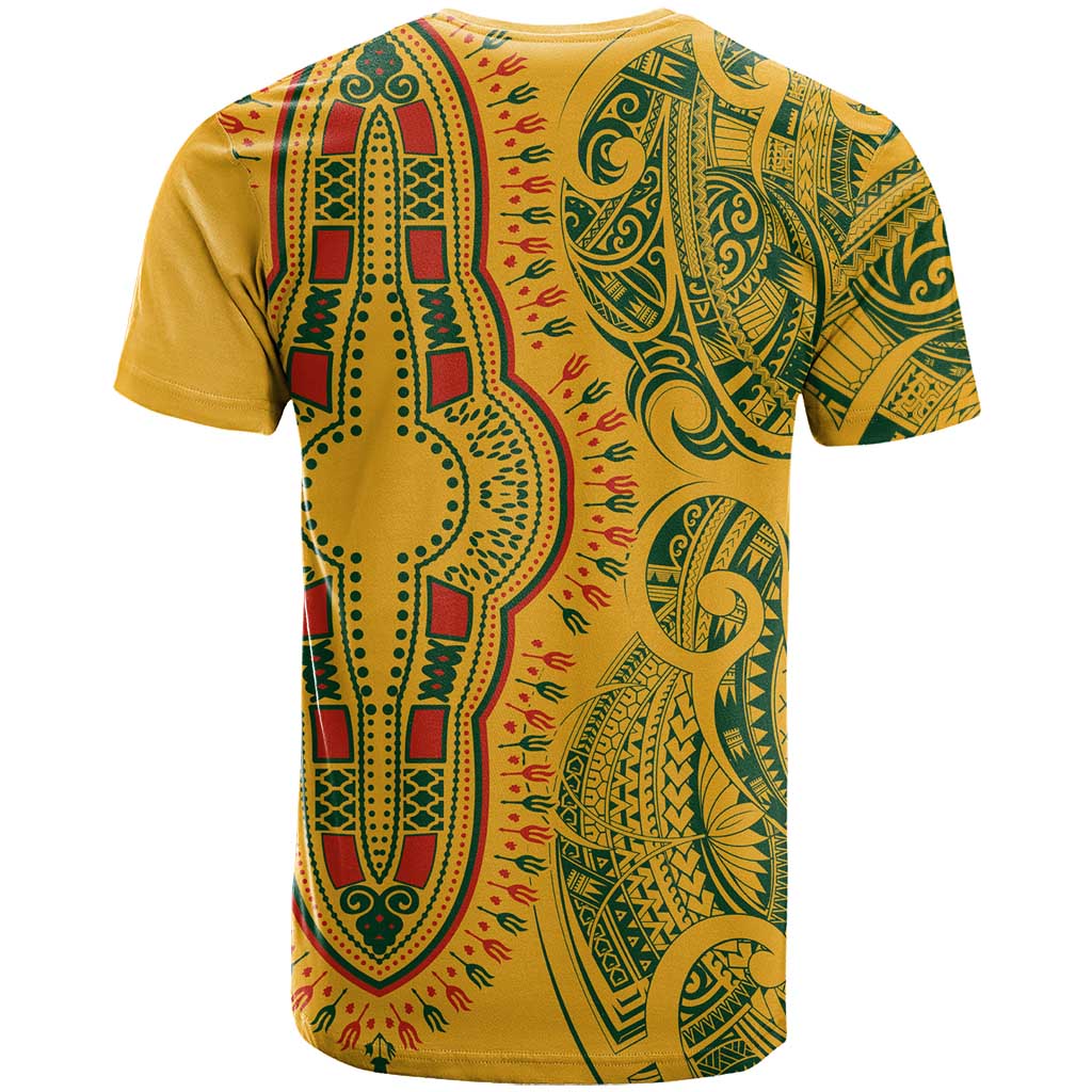 Dashiki and Polynesian Pattern T shirt Afro Pacific Culture Gold Version LT9