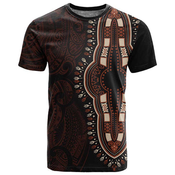 Dashiki and Polynesian Pattern T shirt Afro Pacific Culture Red Version LT9