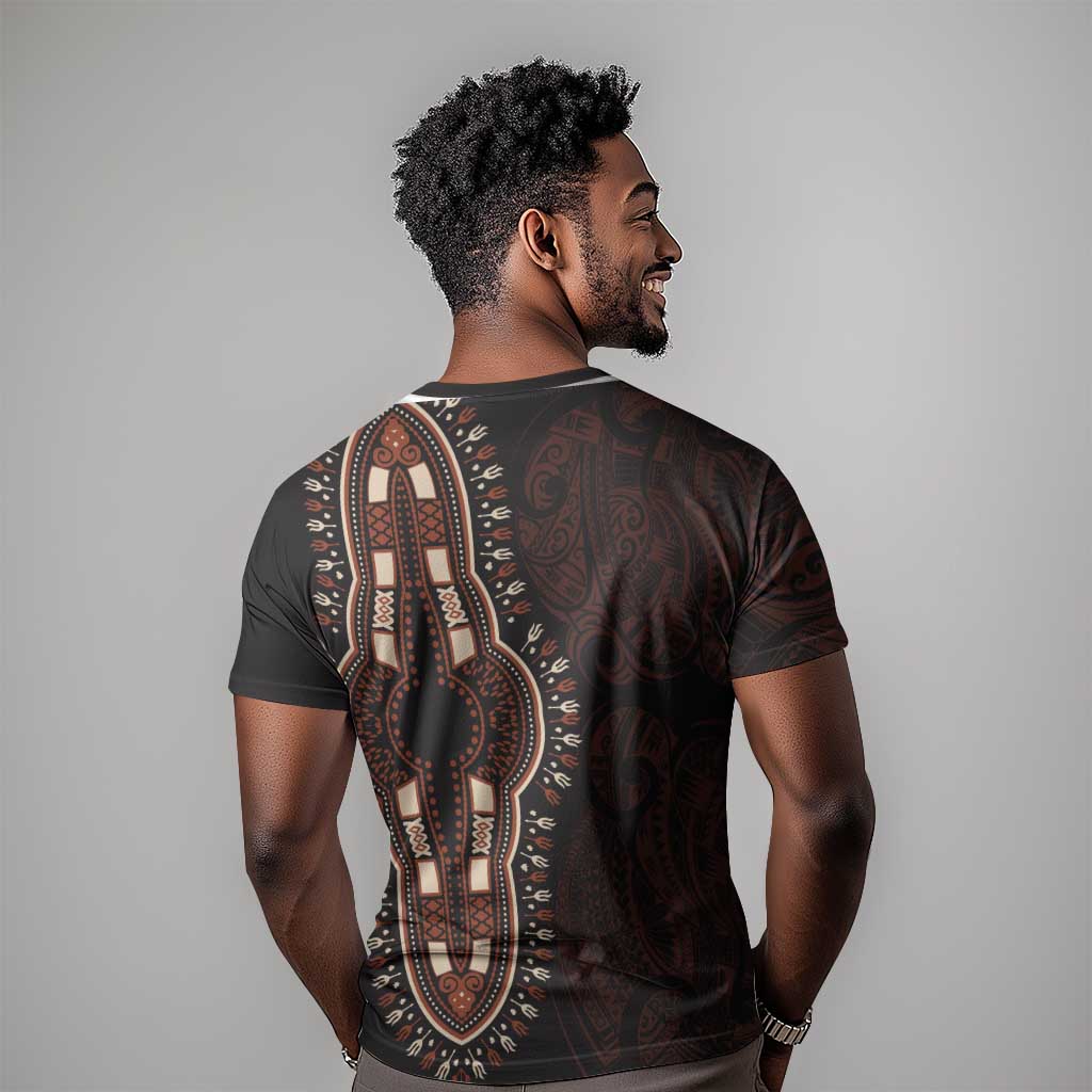 Dashiki and Polynesian Pattern T shirt Afro Pacific Culture Red Version LT9