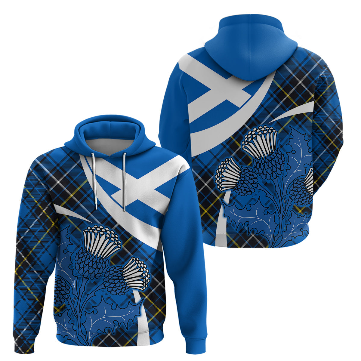 Scottish Thistle Tartan Hoodie Scottish Alba Flag Style LT9