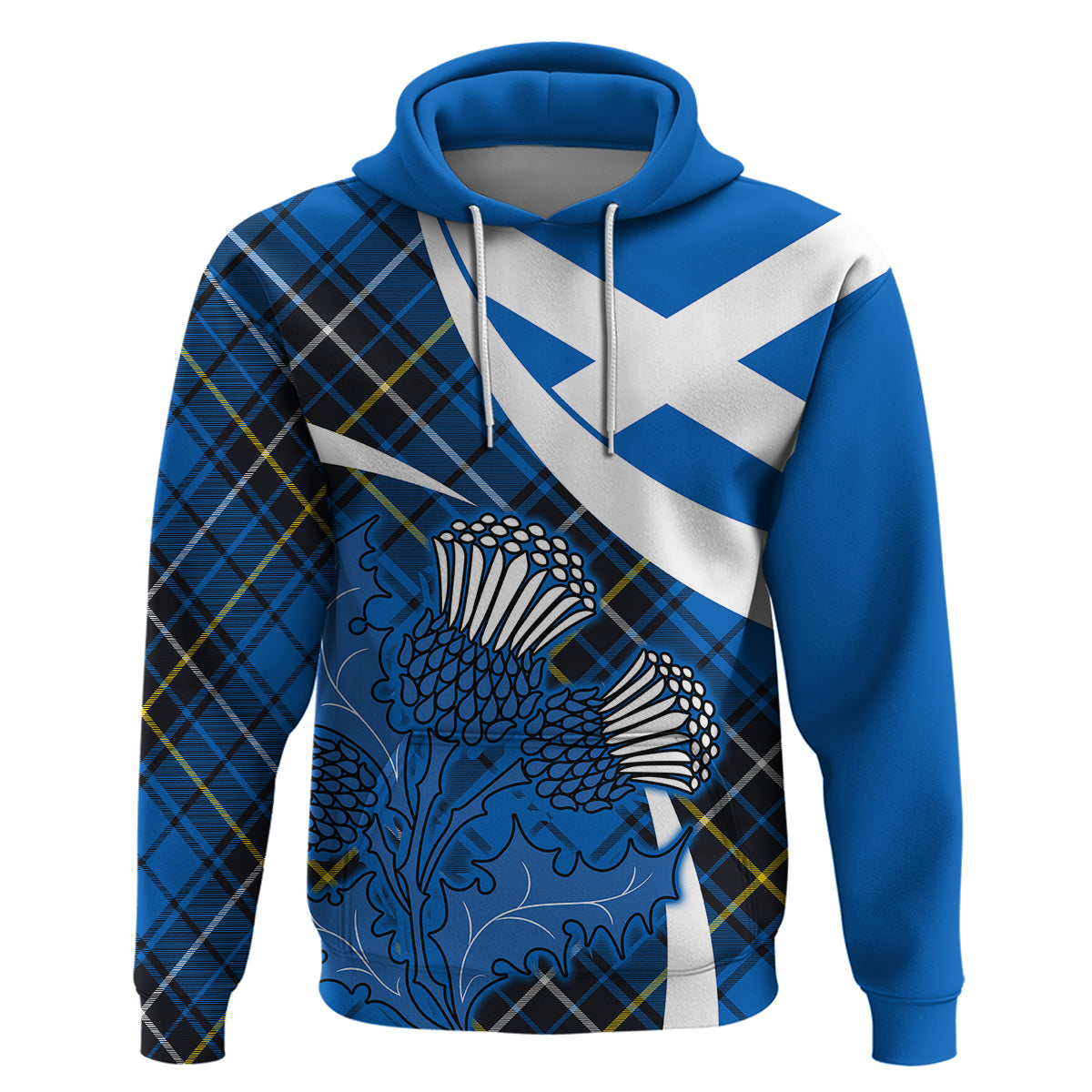 Scottish Thistle Tartan Hoodie Scottish Alba Flag Style LT9