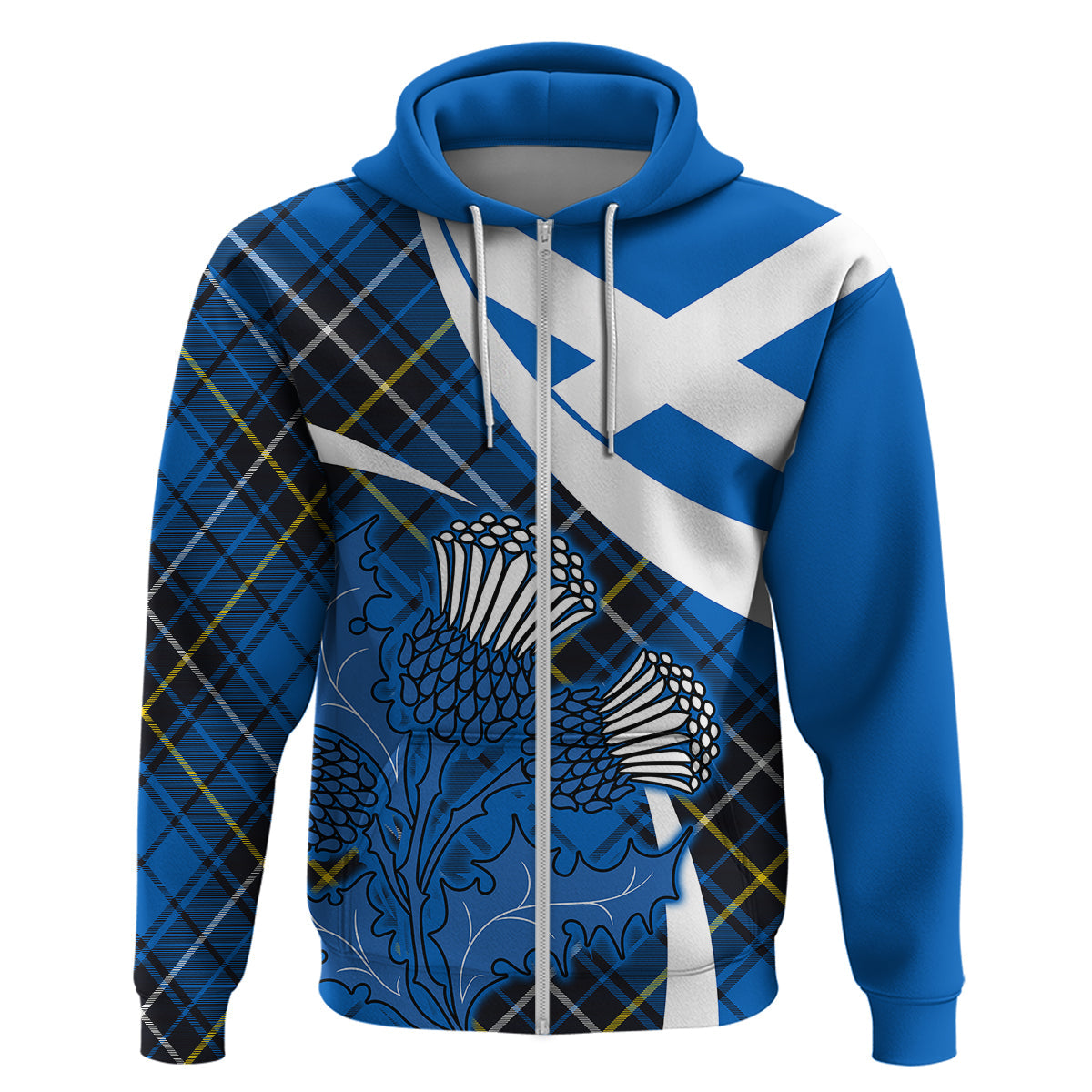 Scottish Thistle Tartan Hoodie Scottish Alba Flag Style LT9