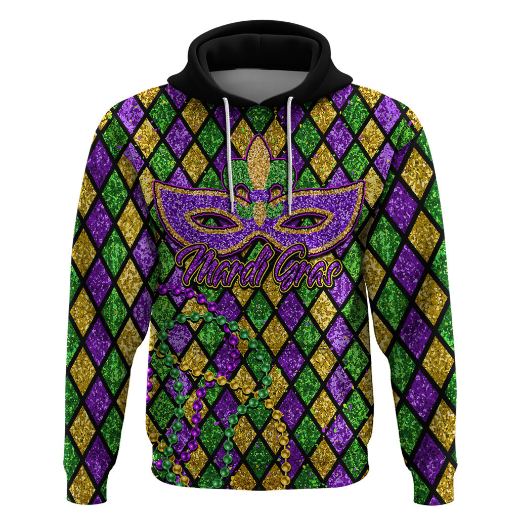 Mardi Gras Glitter Mask with Fleur-de-lis Hoodie LT9