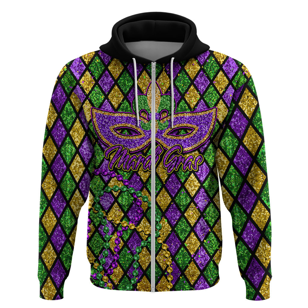 Mardi Gras Glitter Mask with Fleur-de-lis Hoodie LT9
