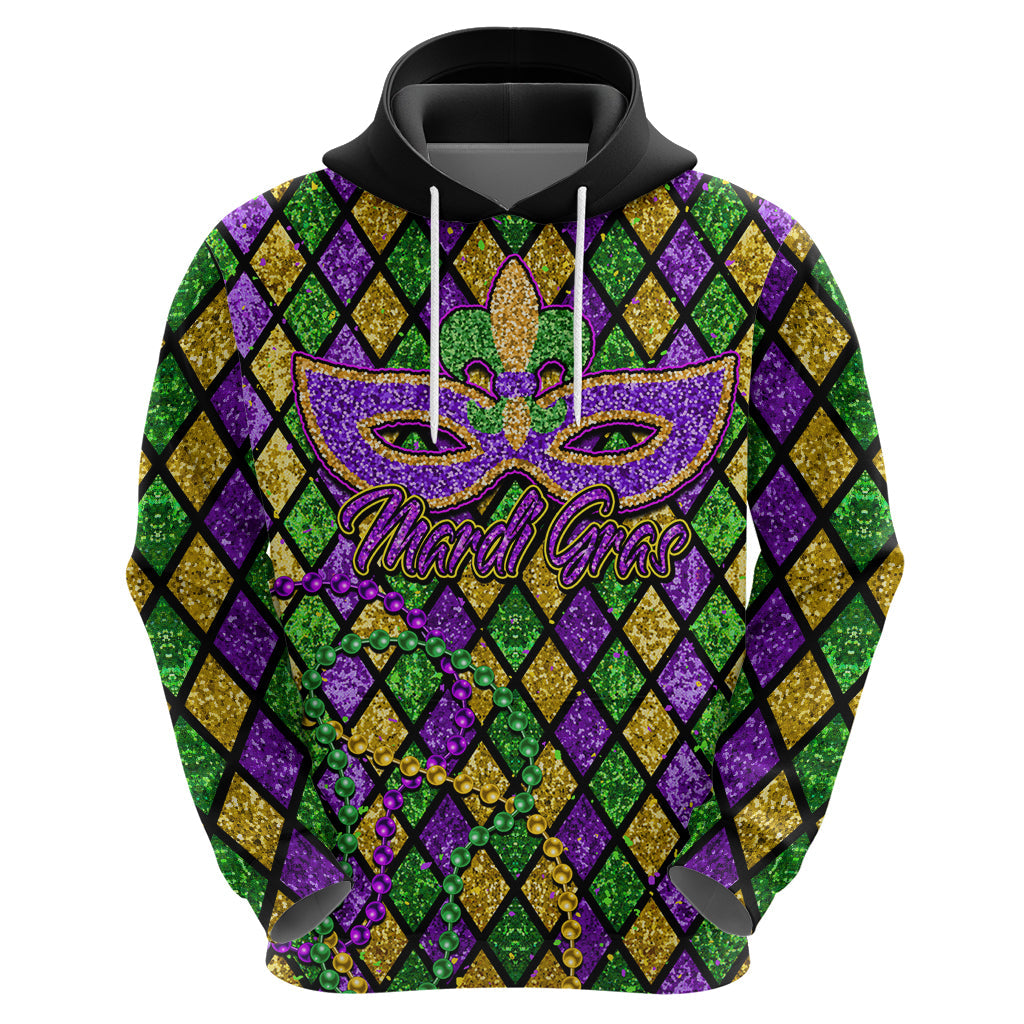 Mardi Gras Glitter Mask with Fleur-de-lis Hoodie LT9