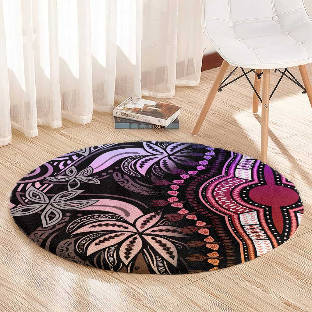 Polynesia Mixed African Dashiki Round Carpet Afro-pacific Culture - Pastel LT9