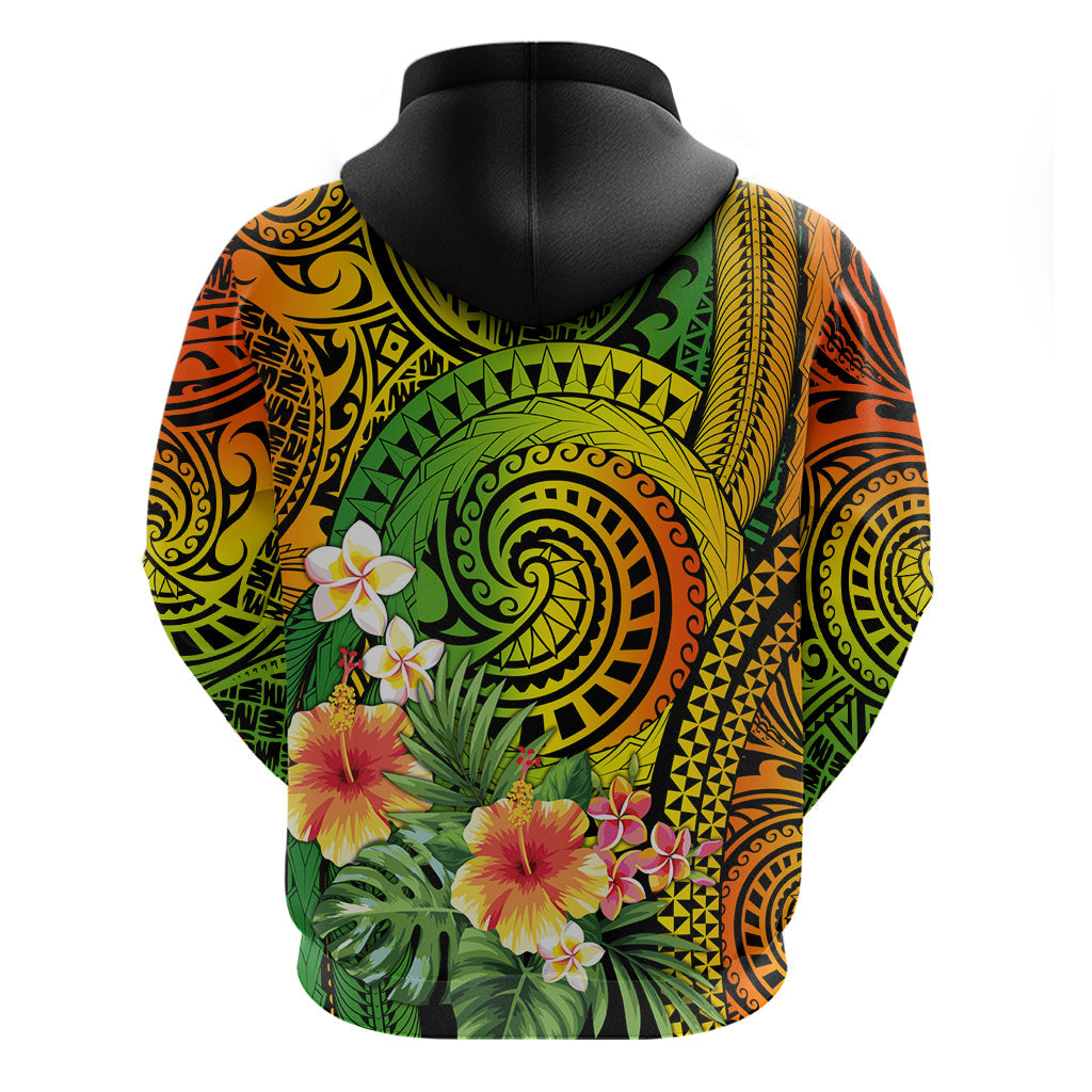 Polynesia Hoodie Pasifika Tribal with Tropical Flowers LT9