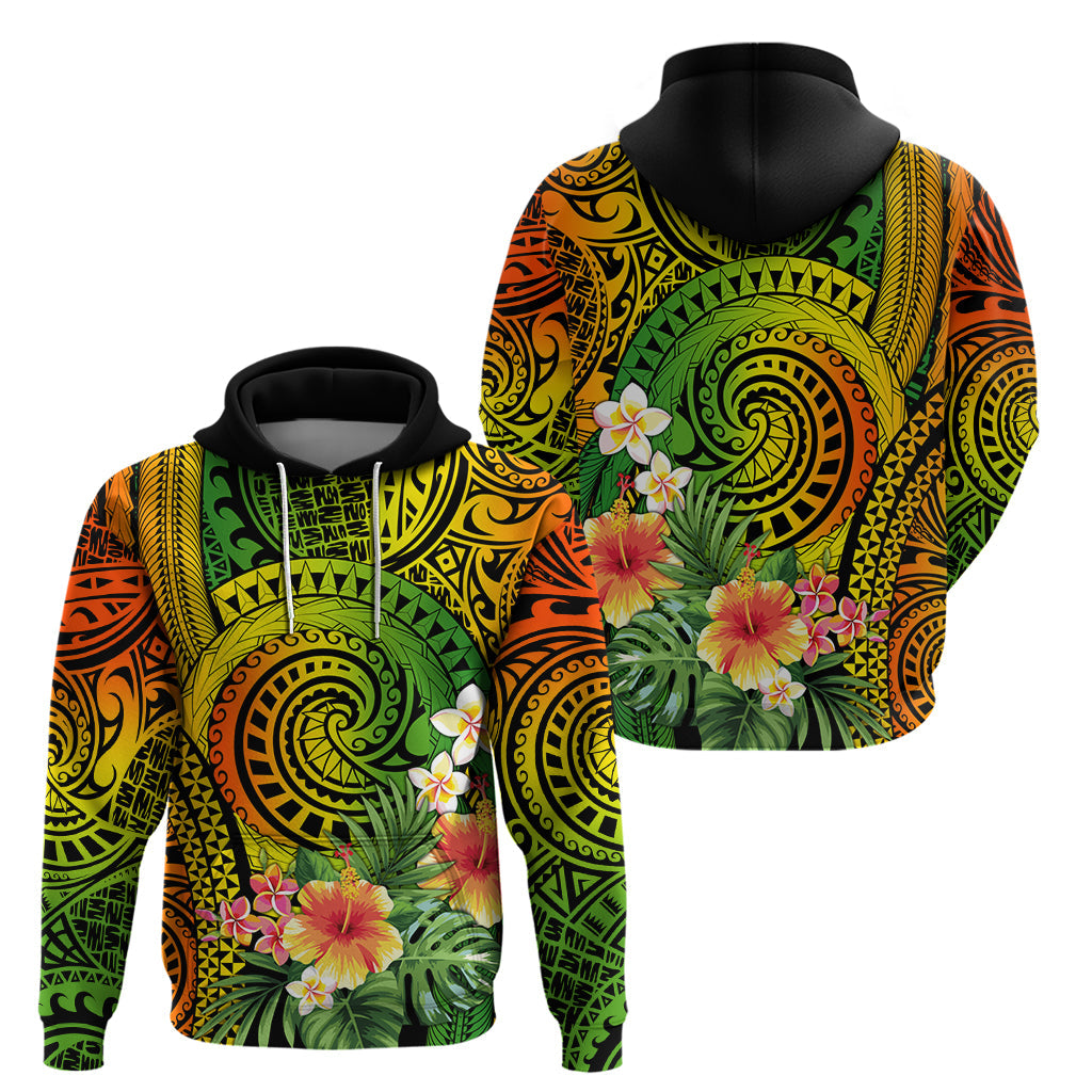 Polynesia Hoodie Pasifika Tribal with Tropical Flowers LT9