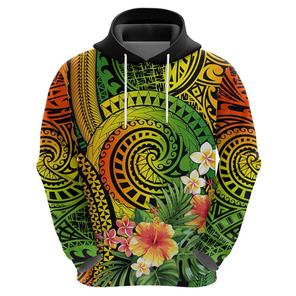 Polynesia Hoodie Pasifika Tribal with Tropical Flowers LT9