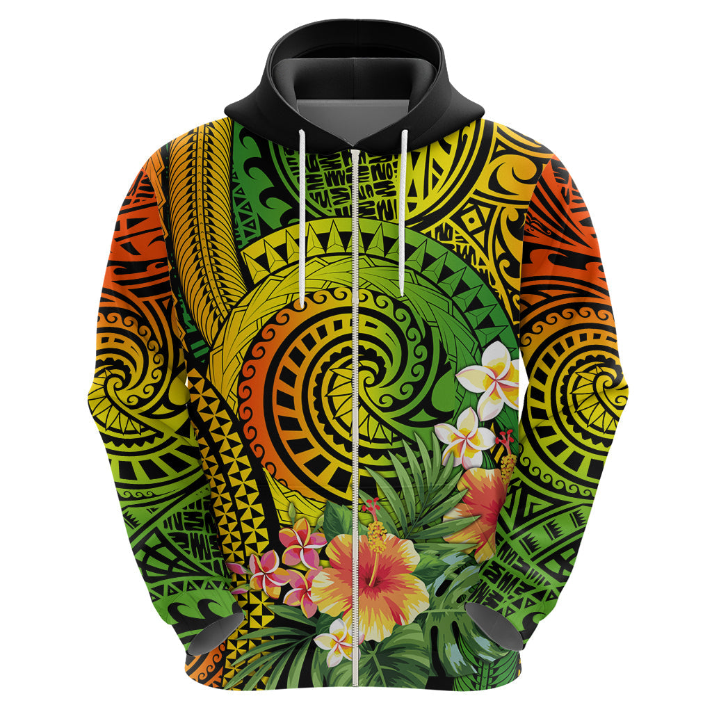 Polynesia Hoodie Pasifika Tribal with Tropical Flowers LT9