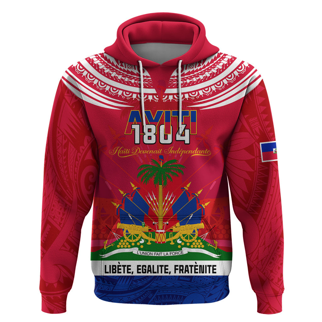 Haiti Independence Day Hoodie Libete Egalite Fratenite Ayiti 1804 With Polynesian Pattern LT9