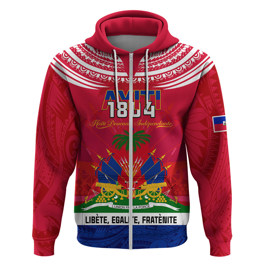 Haiti Independence Day Hoodie Libete Egalite Fratenite Ayiti 1804 With Polynesian Pattern LT9
